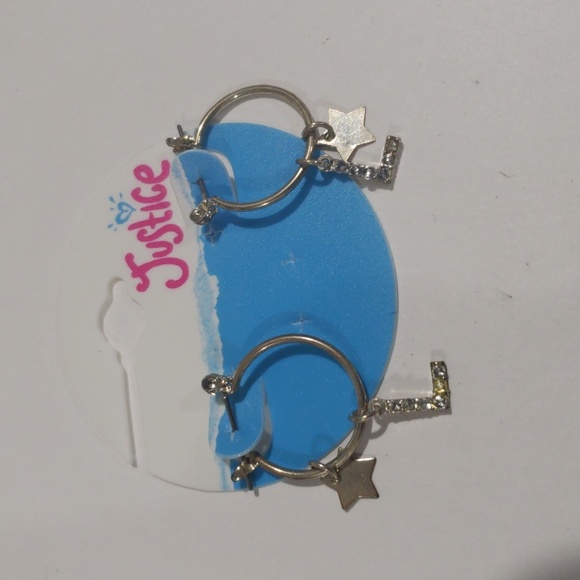 Justice Silver-tone Hoop Earrings Sparkling "L" & star-shaped charms - Girls - Picture 5 of 8